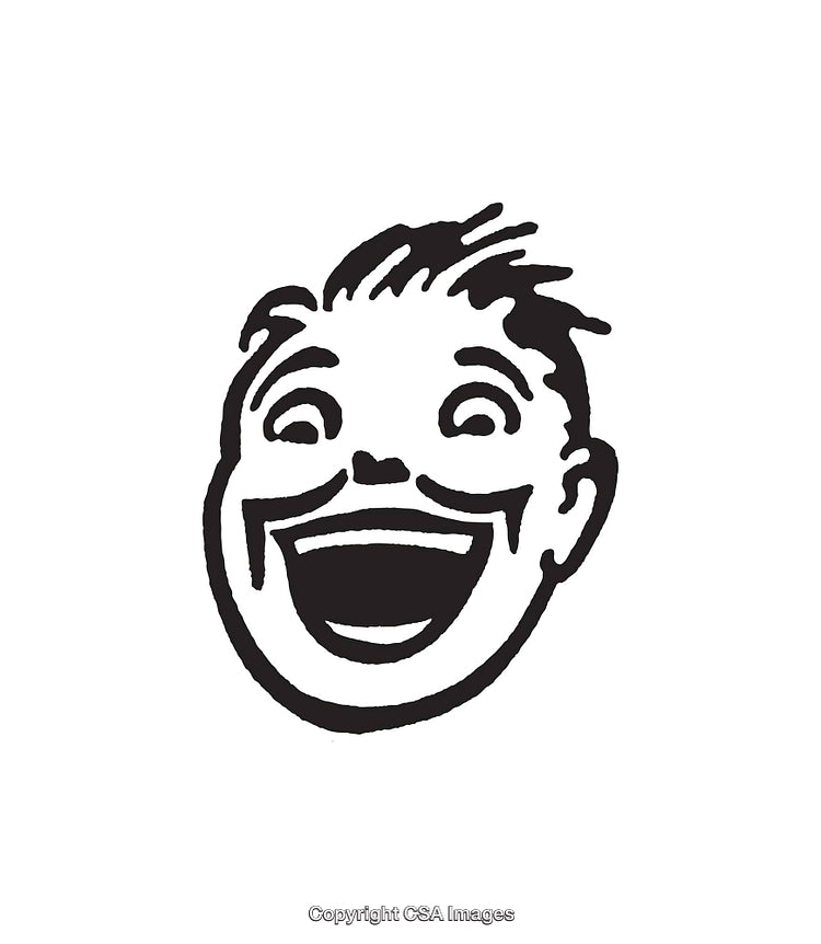 Retro Black and White Illustration of a Laughing Face