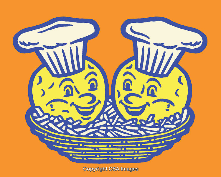 Cheerful Cartoon Chef Potatoes in a Basket of Fries Illustration