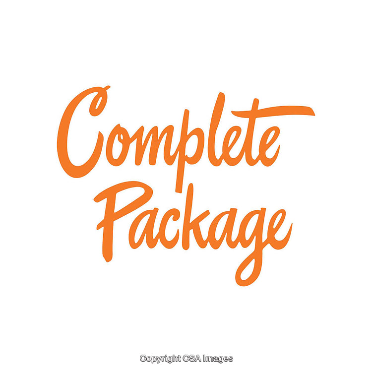 Motivational Orange Text Saying Complete Package on White Background