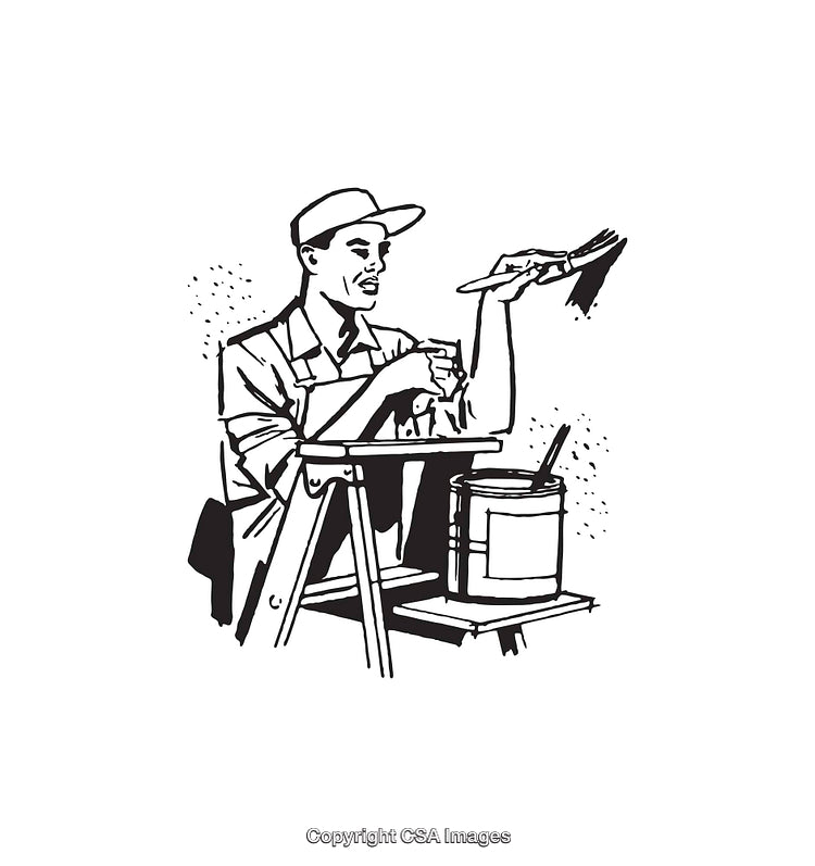 Black And White Line Art of a Painter at Work
