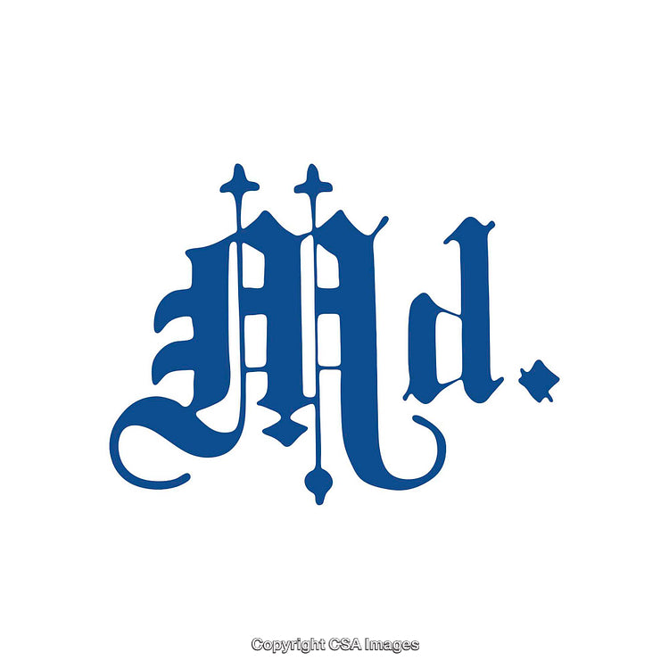 Gothic Style Md Monogram in Blue Isolated on White Background