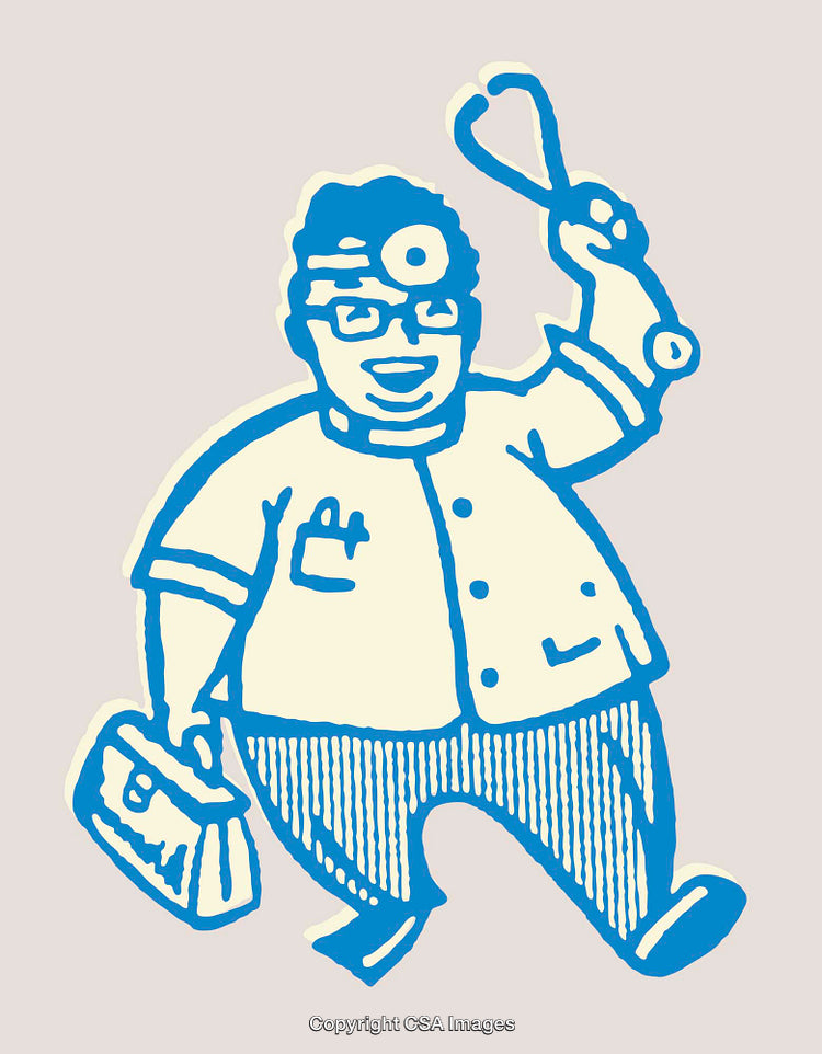 Color Line Art Illustration of a Cartoon Doctor Holding a Stethoscope