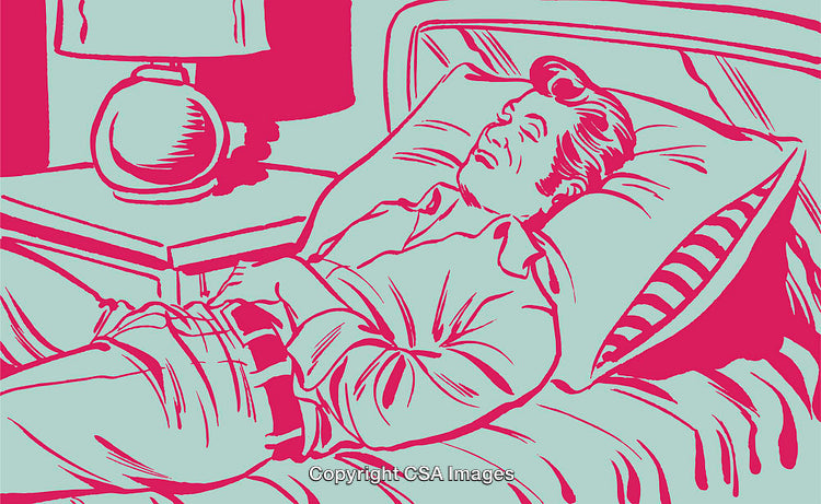 Stylized Illustration Depicting a Person Relaxing in a Cozy Bedroom Setting