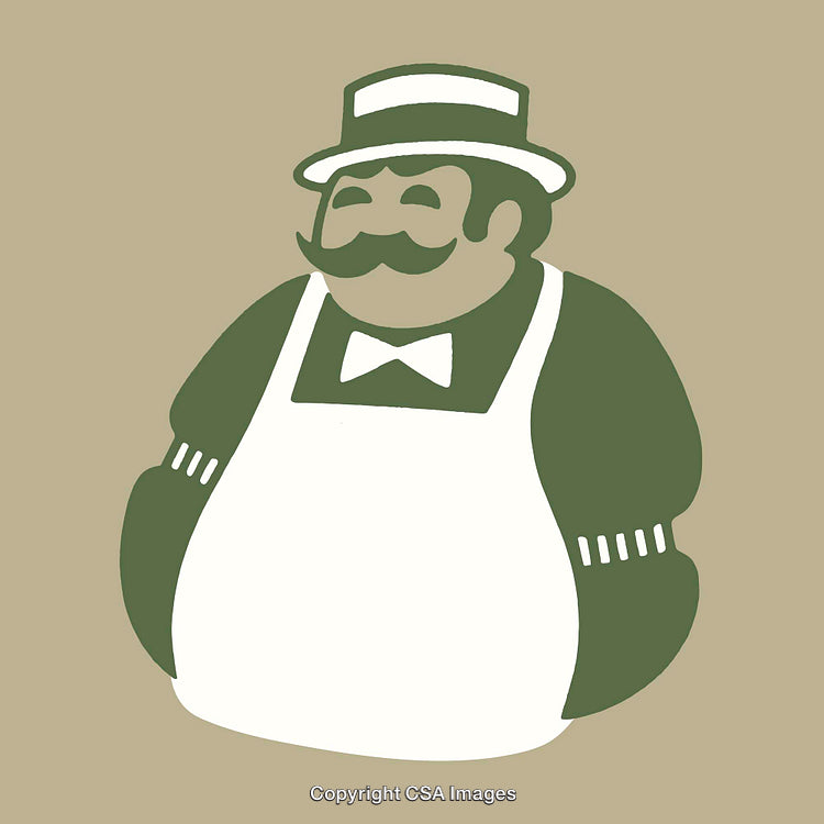 Illustration of a Chef with Apron and Hat in Green and White