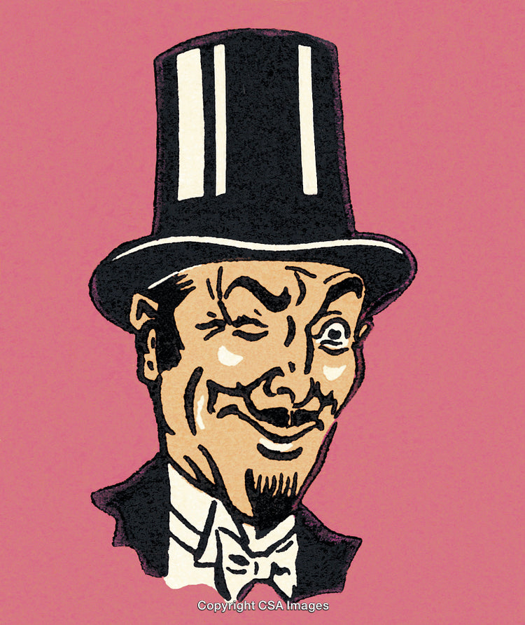 Vintage Illustration of Man in Top Hat with Winking Expression