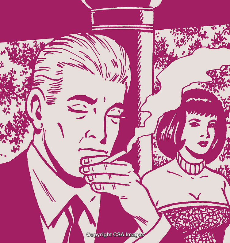 Retro Art Style With Smoking Man and a Stylish Woman in the Background