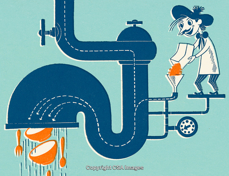 Illustration of a Cheerful Worker Operating a Kitchen Conveyor System