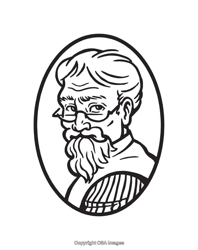 Black and White Line Art of Bearded Man in Glasses