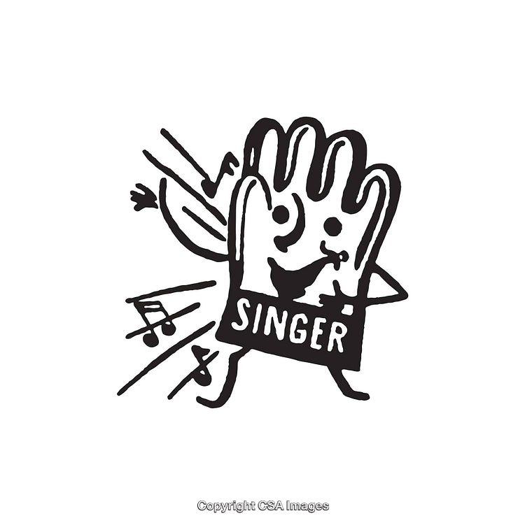 Whimsical Line Art of Personified Singer Hand with Musical Notes