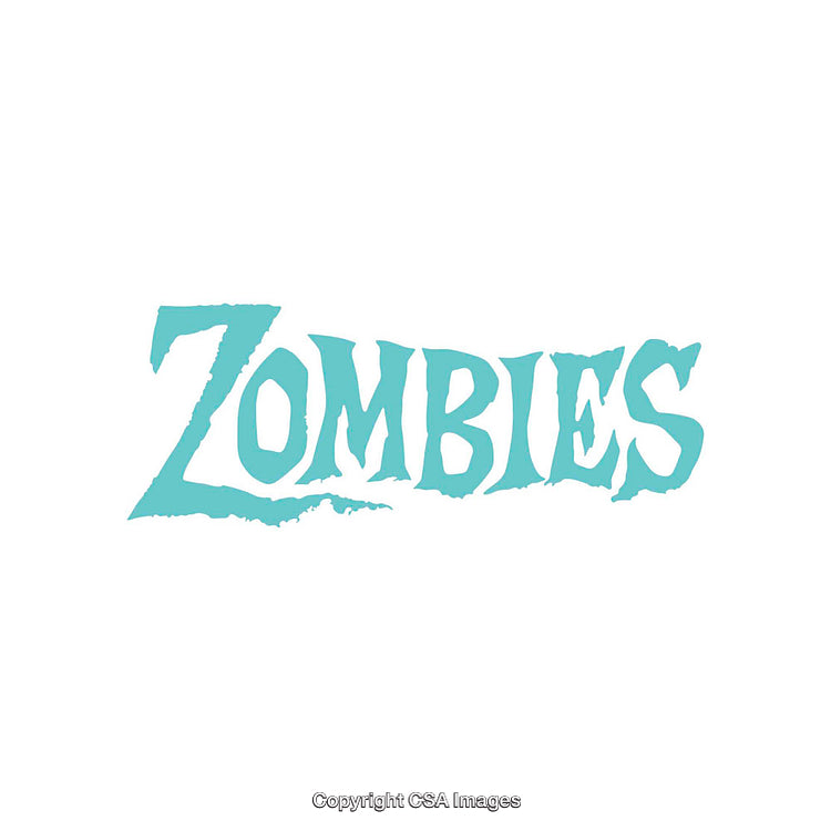 Stylized Aqua Typography Depicting the Word Zombies on White Background