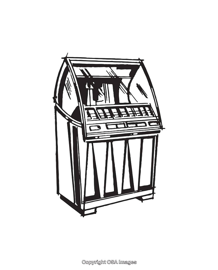 Vintage Style Black and White Illustration of a Classic Jukebox