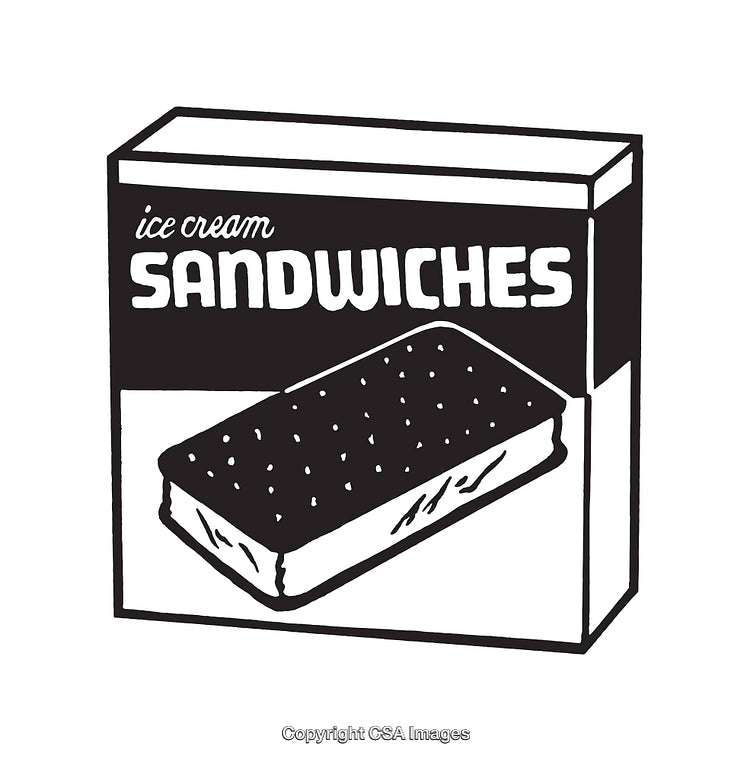 Black and White Line Art of Ice Cream Sandwich Box