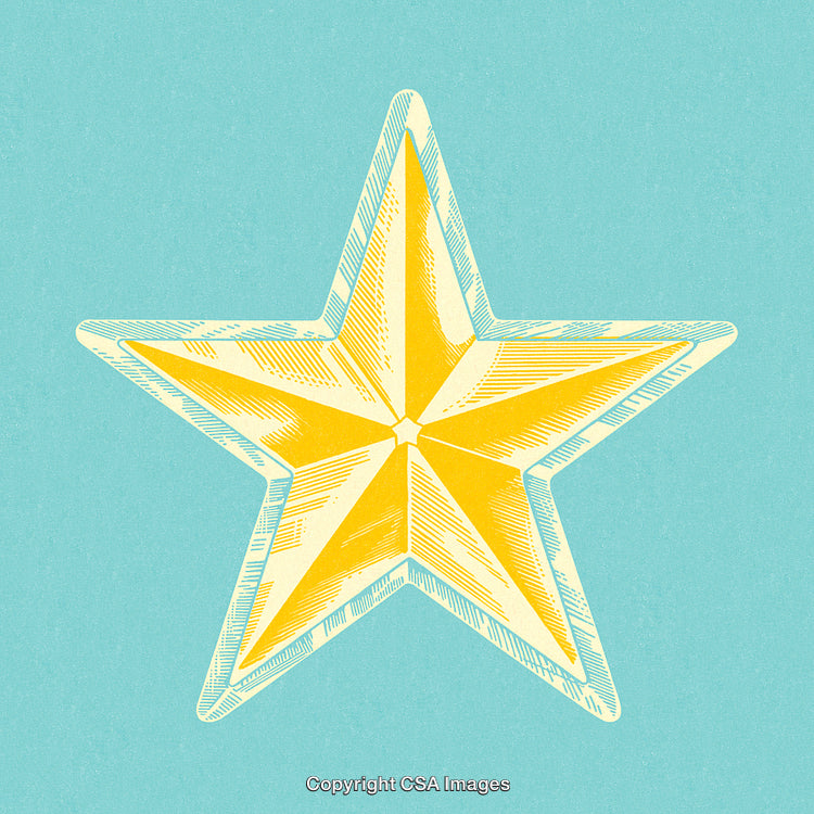 Golden Star Illustration with Blue Background in Retro Artistic Design