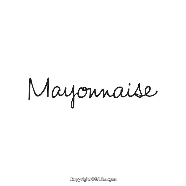 Simple Handwritten Black Calligraphy Lettering of the Word 'Mayonnaise' on White Background