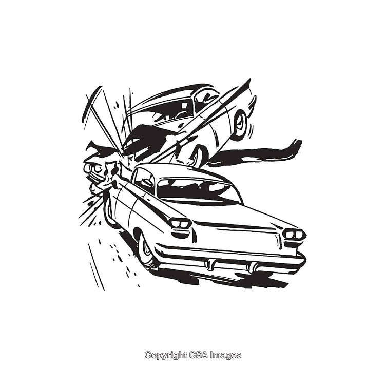 Black and White Line Art Depicting a Car Accident Scene