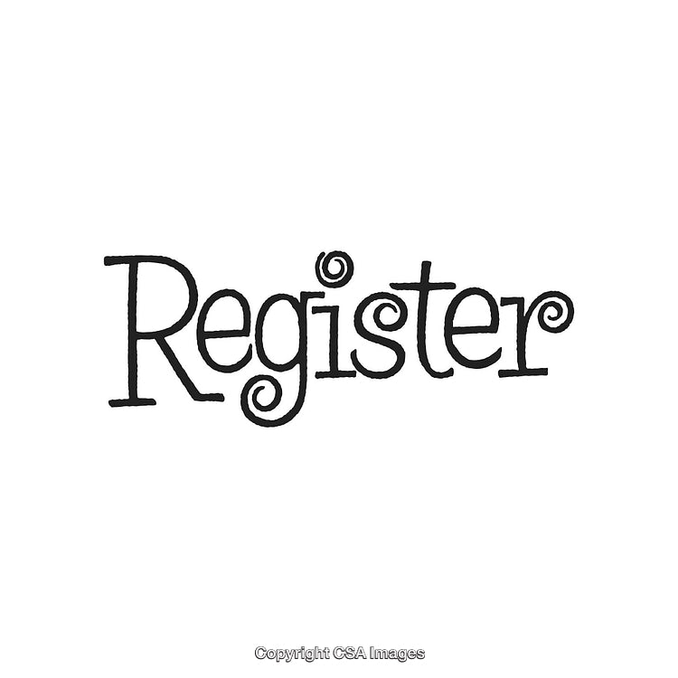Handwritten Register Text with Creative Curling Letters on White Background