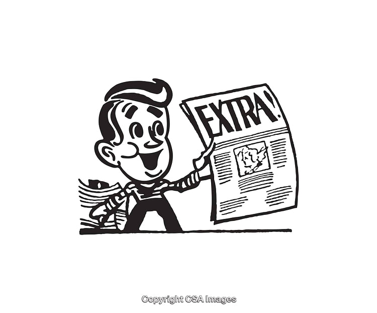 Retro Illustration of Newsboy Holding Newspaper With 'Extra!' Headline