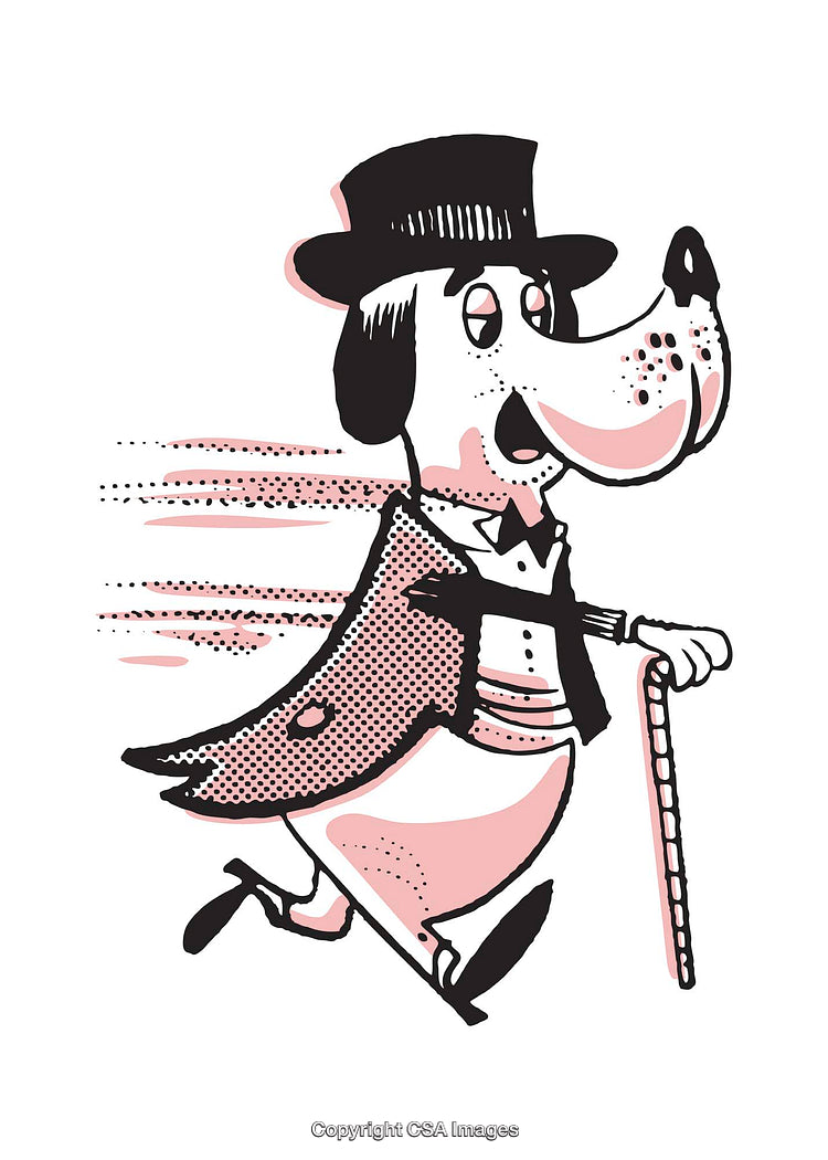 Charming Illustration of a Sophisticated Cartoon Dog in Formal Attire