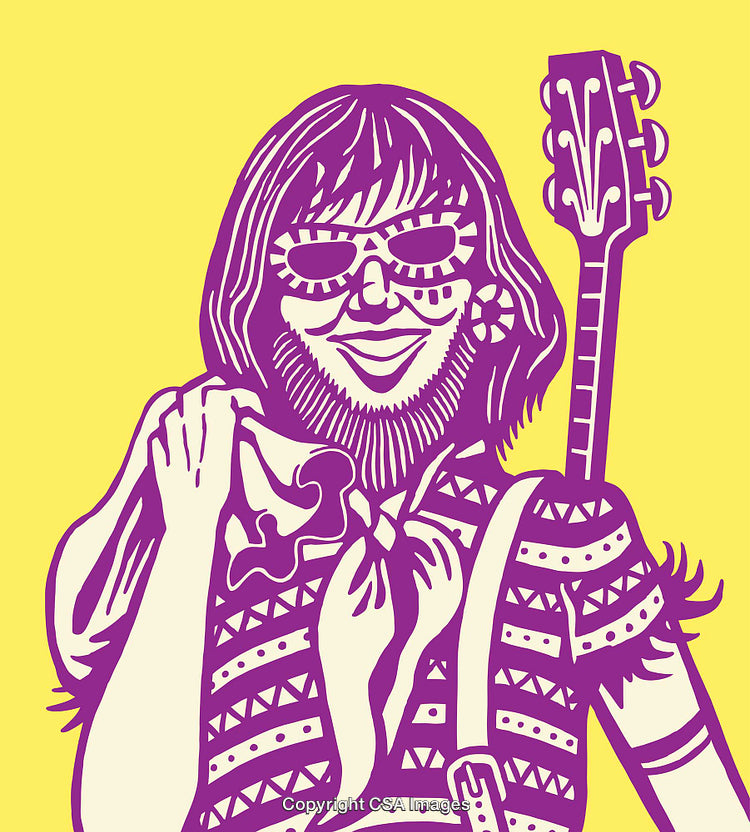 Colorful Line Art Illustration of a Musician With Guitar and Stylish Outfit
