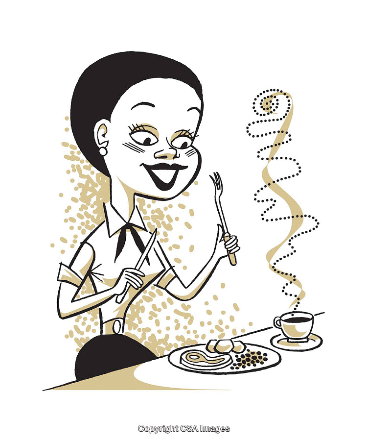 Cartoon Illustration of Person Enjoying Breakfast with Coffee and Steam