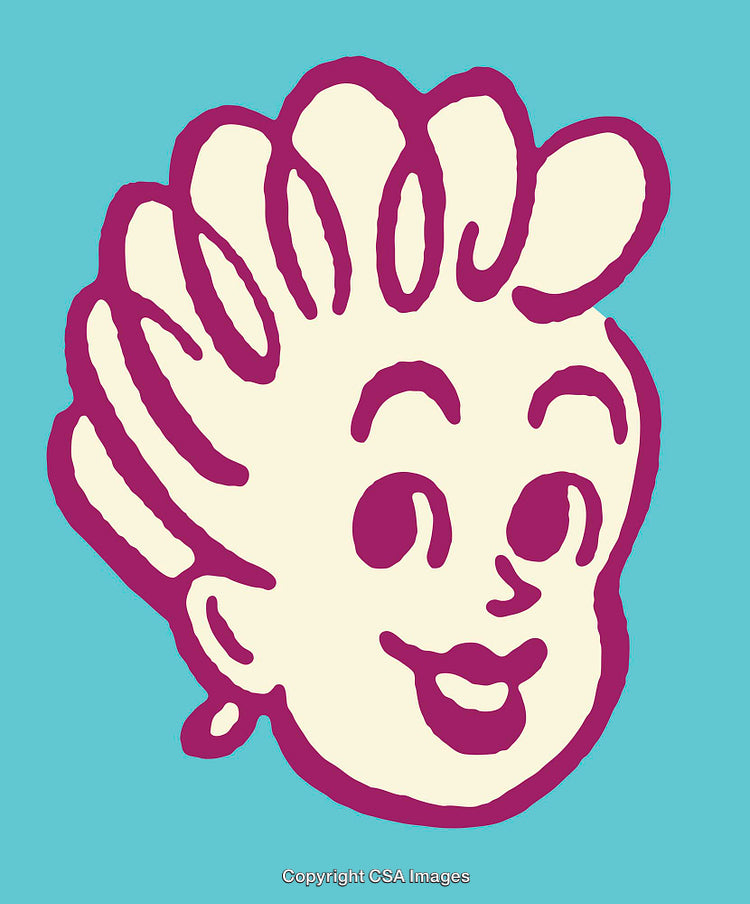 Cartoon Style Outline of Smiling Character with Novel Hair Design