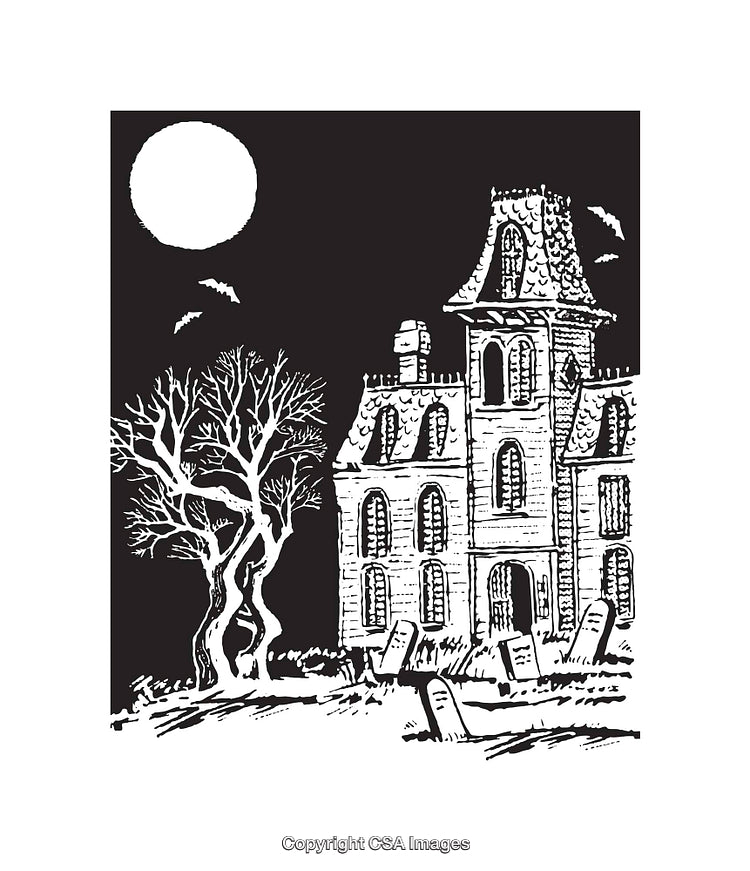 Haunted Mansion Under Full Moon in a Gloomy Graveyard Scene