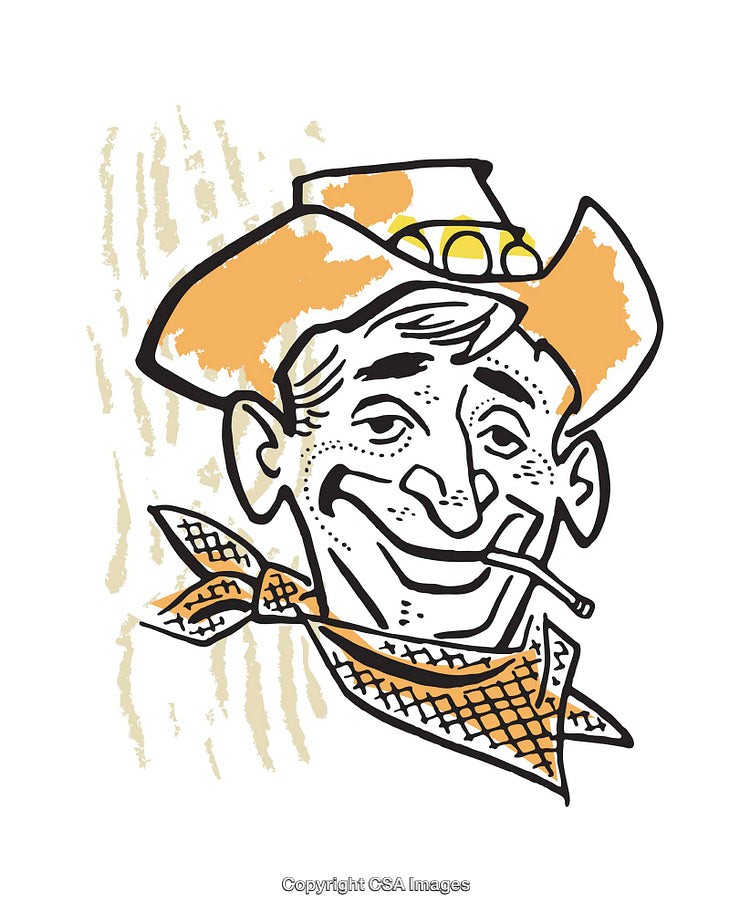 Vintage Style Lively Cowboy Cartoon Illustration With Hat and Bandana