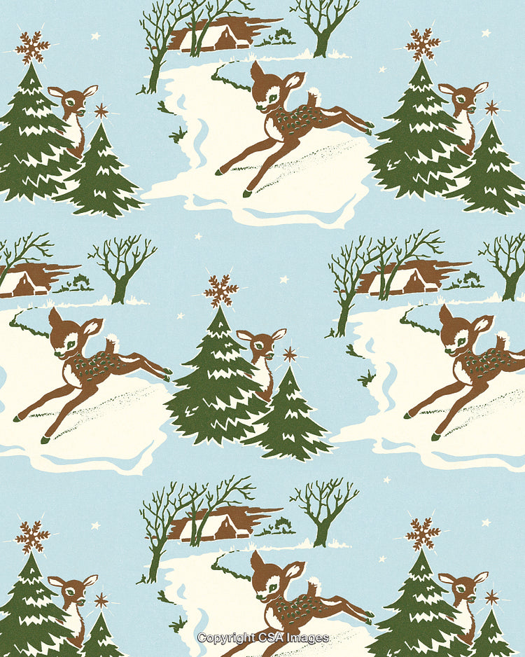 Cute Festive Winter Scene With Playful Deer and Snowy Forest