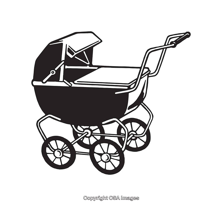 Vintage Black and White Illustration of a Baby Carriage