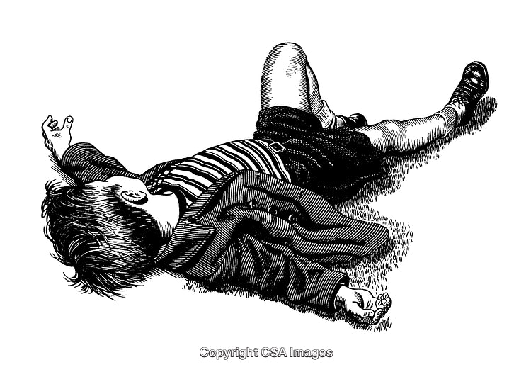 Engraved Illustration of a Child Lying Outdoors in Relaxation