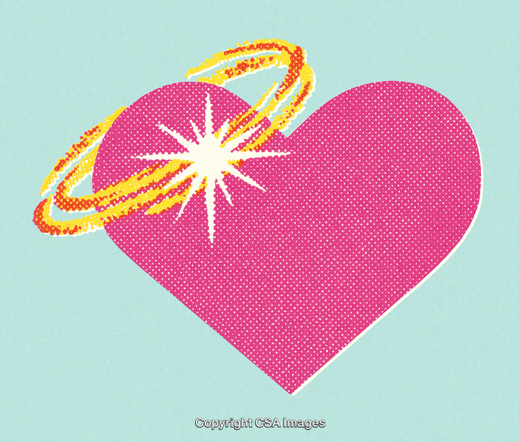 Heart Illustration with Sparkling Halo and Vibrant Pop Art Style