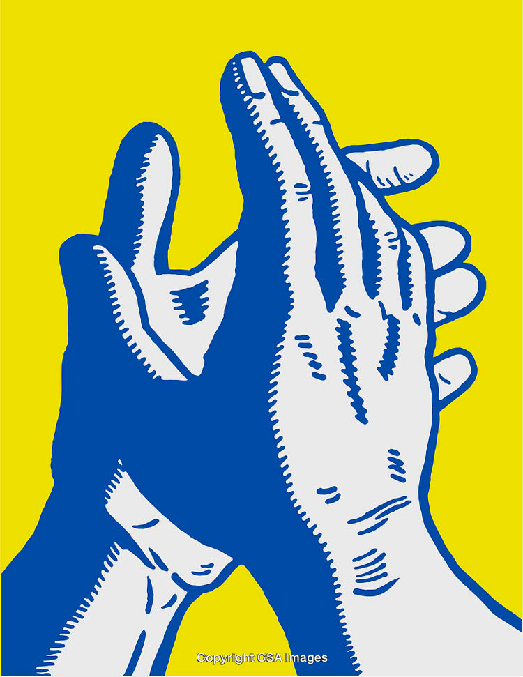 Colorful Illustration of Clapping Hands on Vibrant Yellow Background