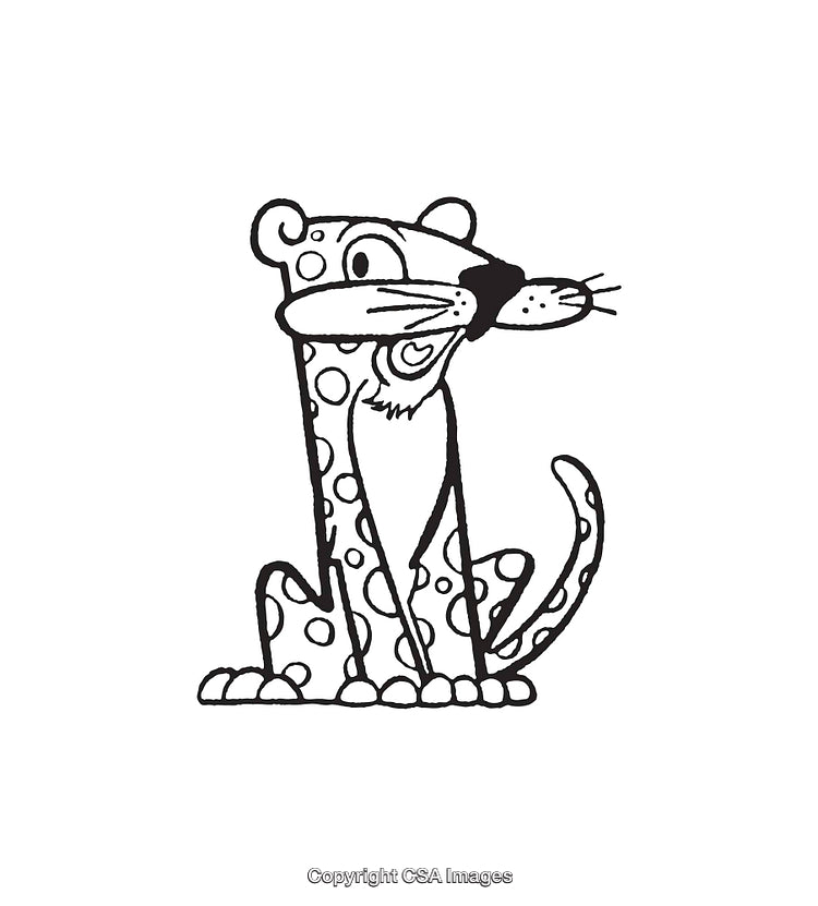 Cute Cartoon Styled Black and White Leopard Line Art Illustration