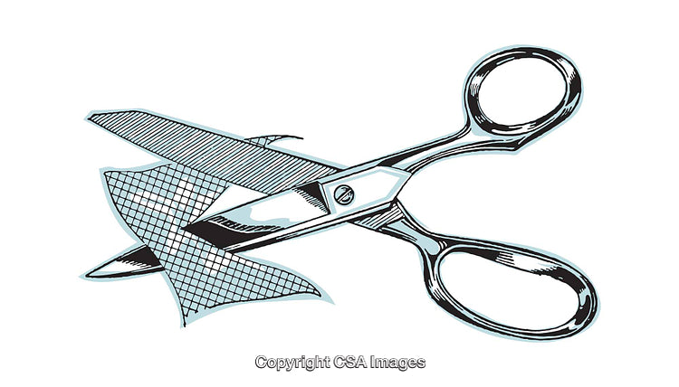 Vintage Style Illustration of Scissors Cutting Through Fabric