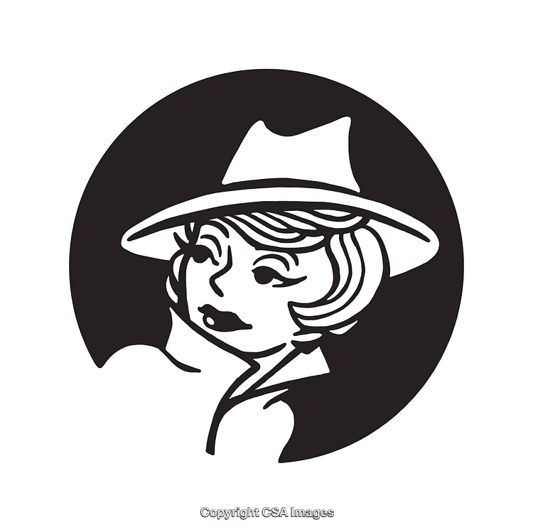 Stylized Retro Woman With a Hat in Monochrome Line Art