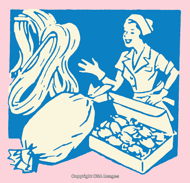 Vintage Line Art Depicting Merchant and Customer Interaction