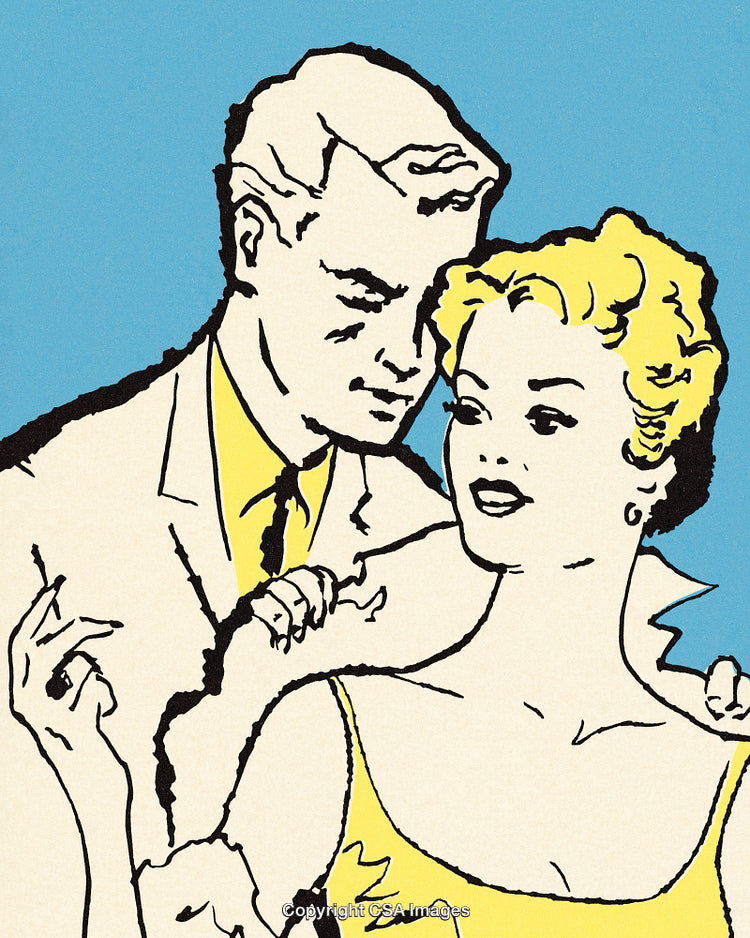 Pop Art Illustration of a Couple in a Retro Comic Style Pose