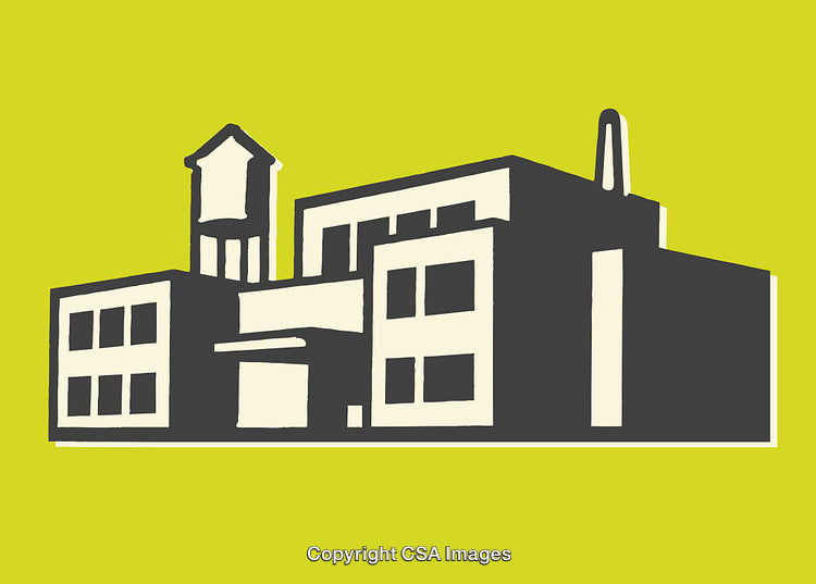 Minimalist Industrial Building on Bright Green Background Illustration