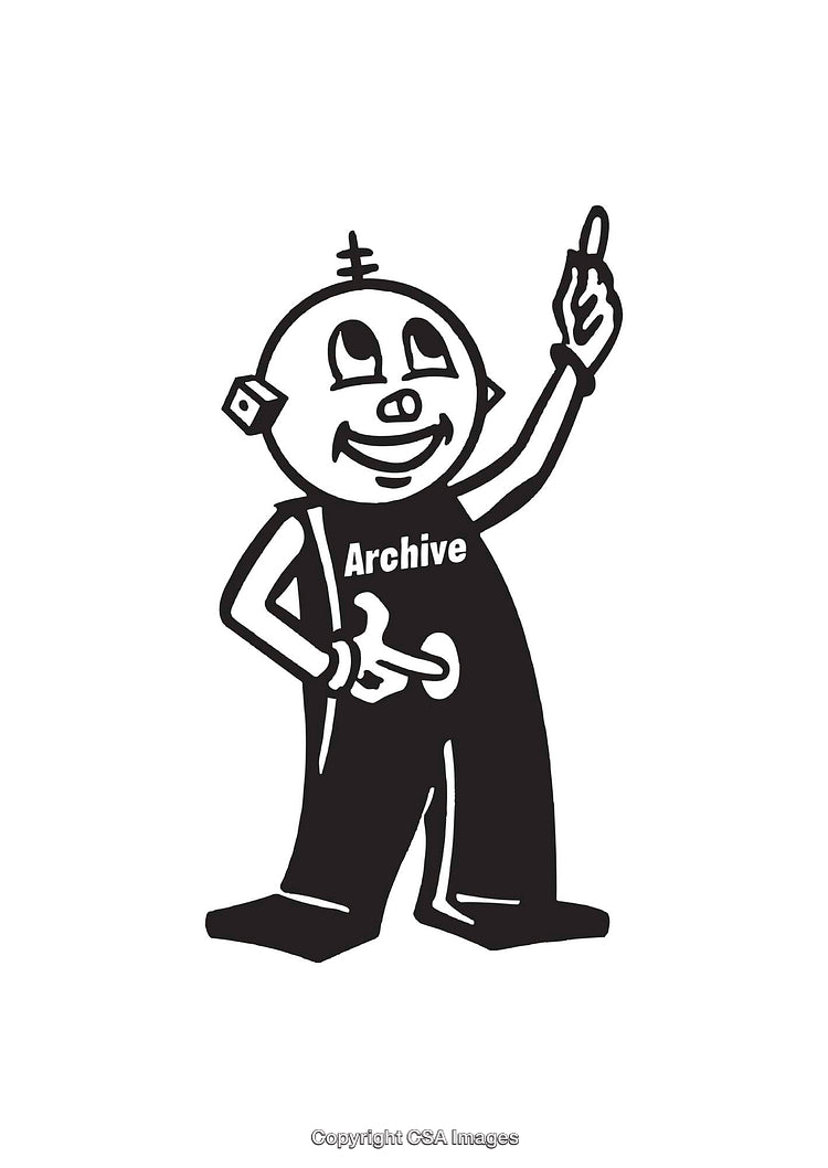 Retro-Style Black and White Robot Illustration with Playful Design