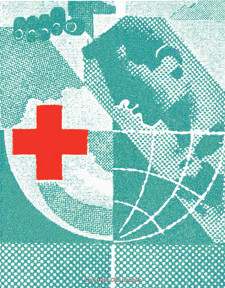 Abstract Healthcare Illustration Featuring a Red Cross and Stylized Human Face