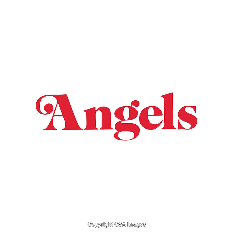 Red Serif Text Depicting the Word Angels on a White Background