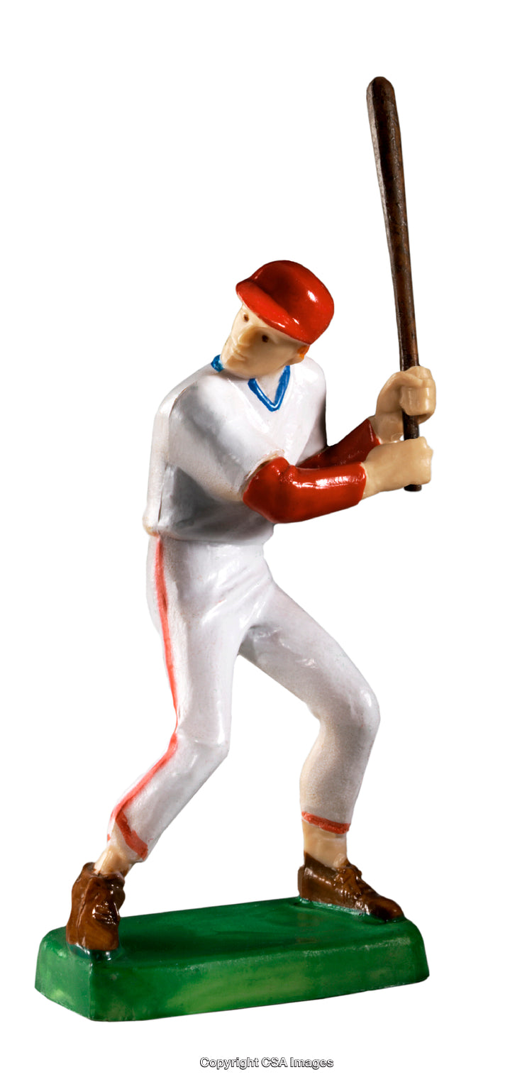 Plastic Baseball Player Figurine Holding Bat in Batting Position