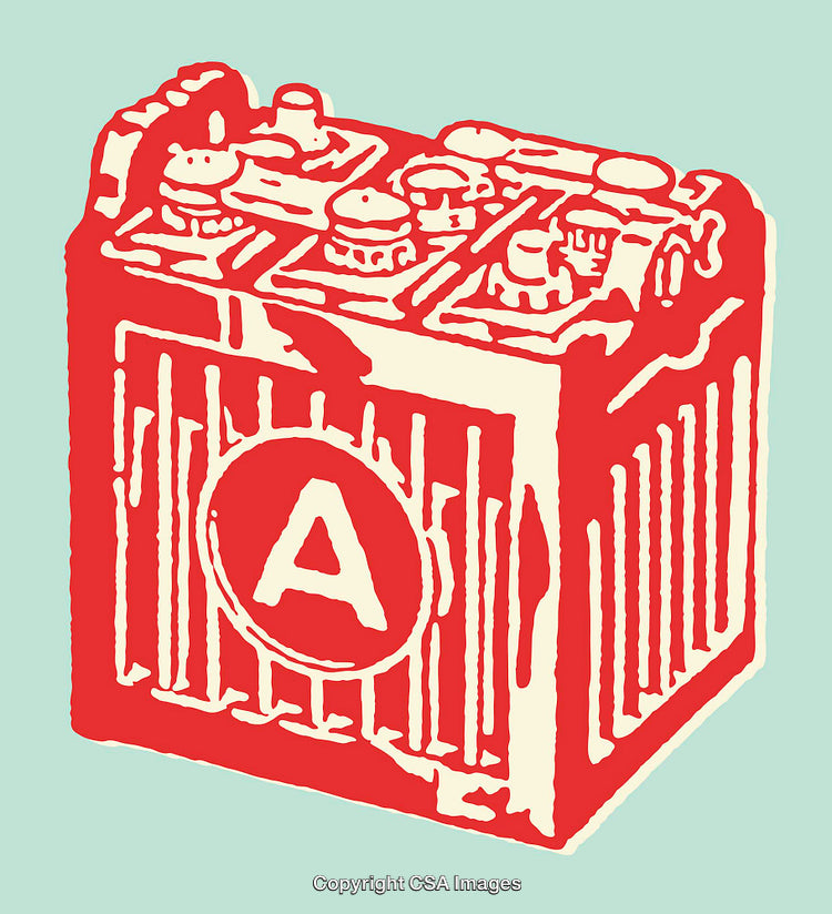 Retro Style Line Art of a Red and Cream Battery Illustration