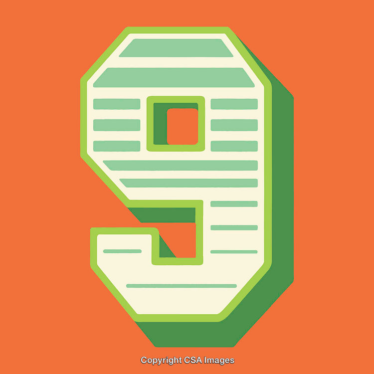 Stylized Green And Beige Number Nine on Orange Background