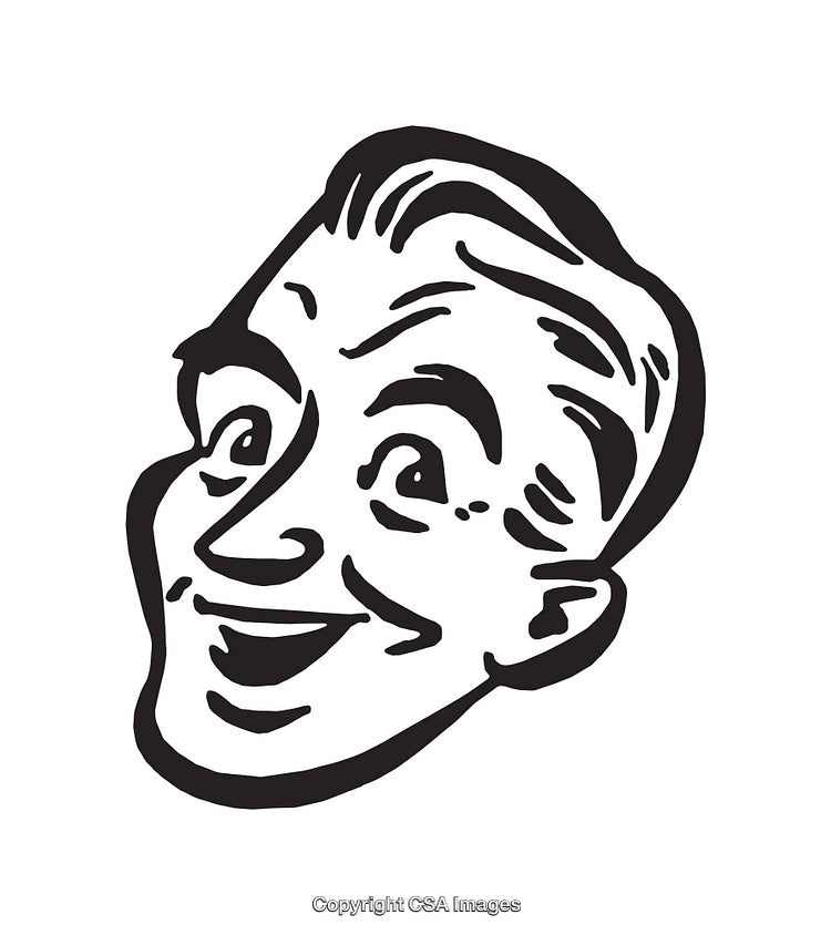Retro Black and White Line Art Illustration of a Smiling Face
