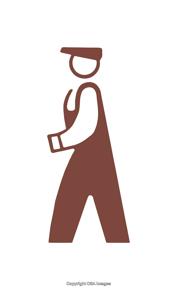Minimalistic Brown Icon of a Worker Wearing Overalls and a Hat