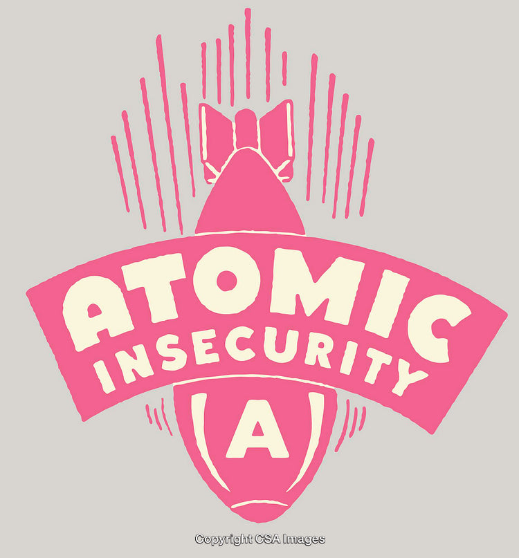 Retro Styled Atomic Symbol Line Art with Bold Typography