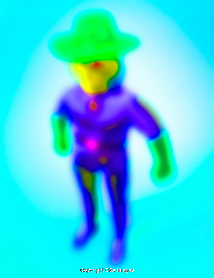 Vibrant Abstract Representation of a Plastic Toy Figure Under Neon Colors