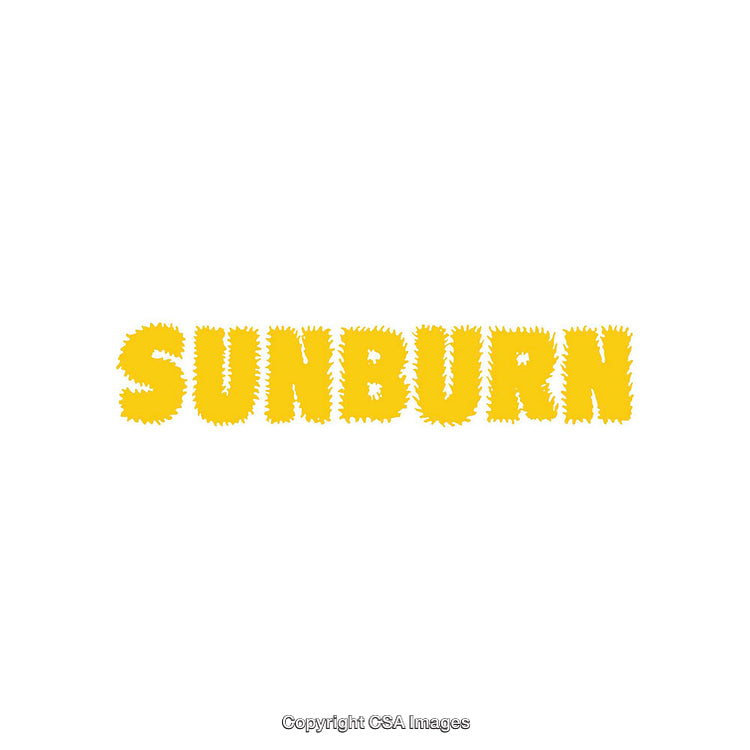 Sunburn Text with Yellow Spiky Design on a White Background
