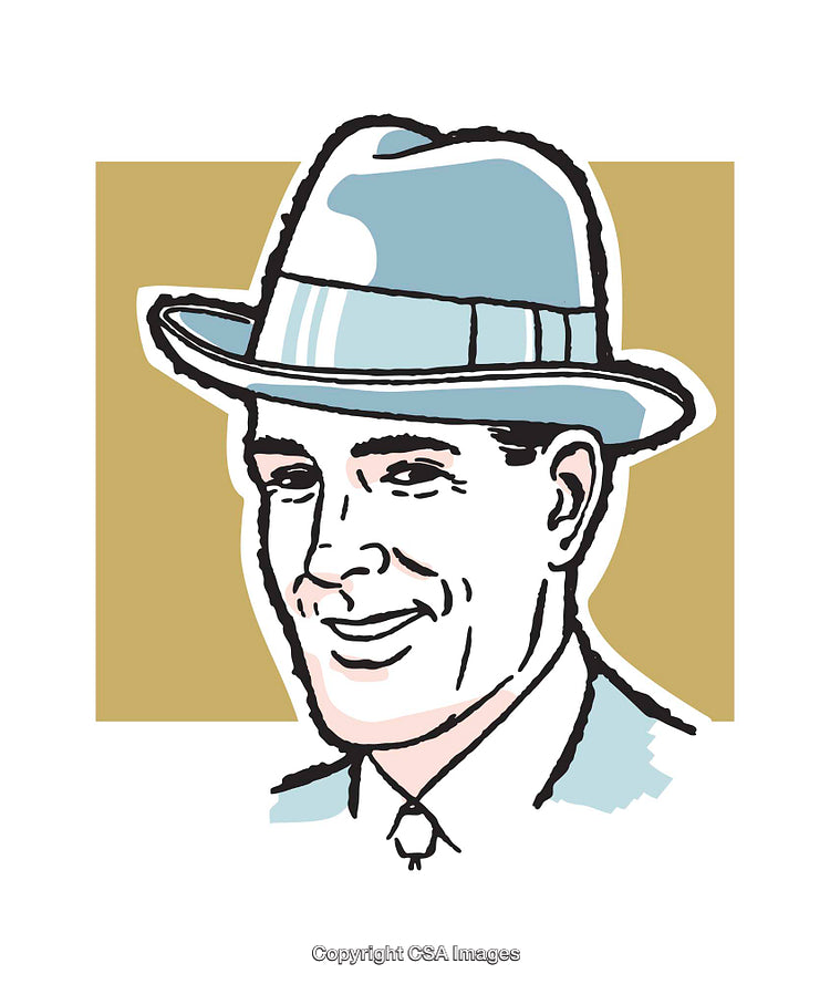 Vintage Illustration of a Man Smiling in a Fedora Hat